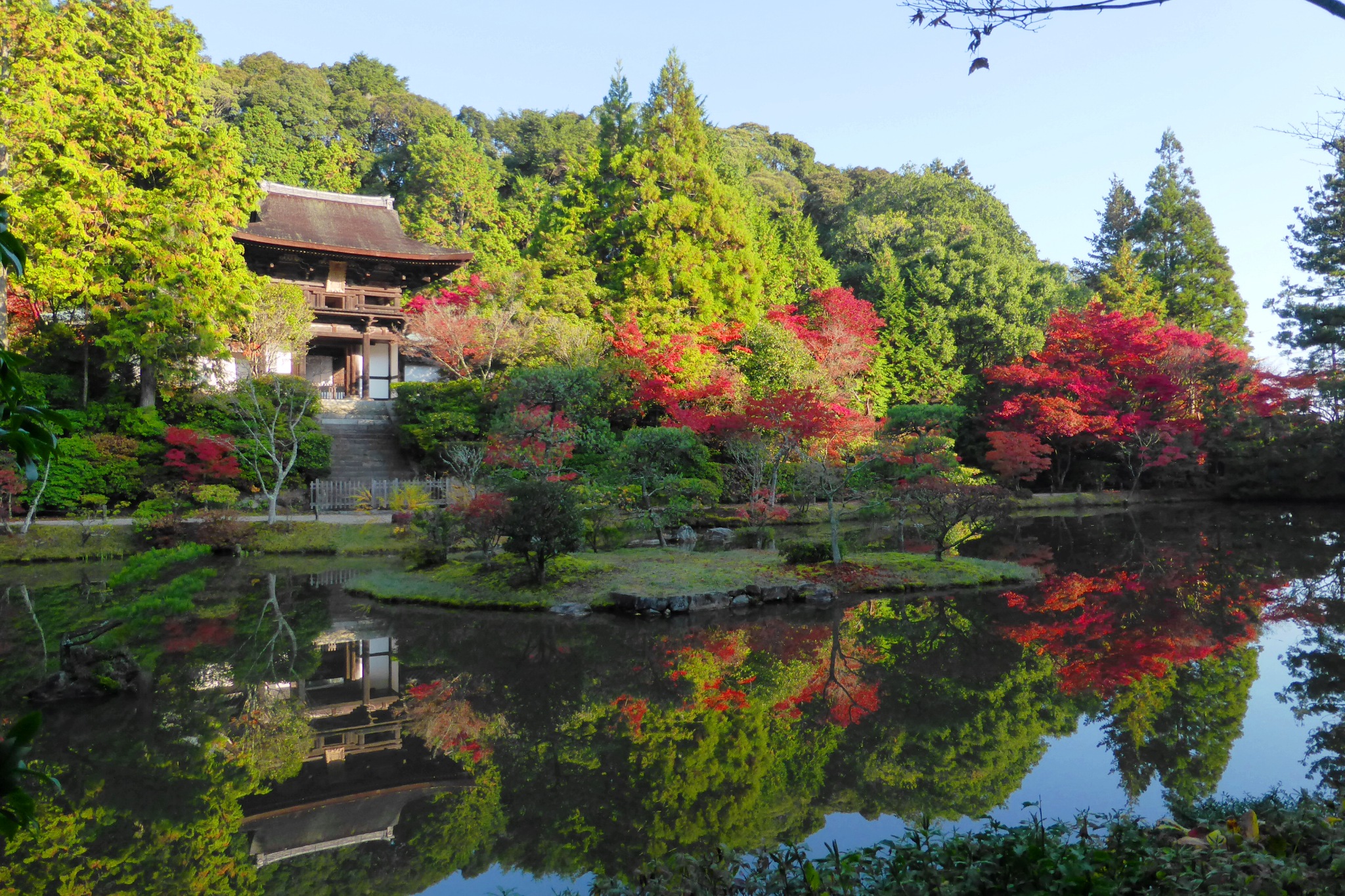 奈良市にある圓成寺の楼門と庭園